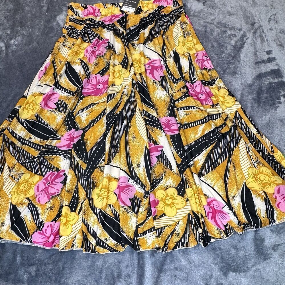Emily Stacy Sz L Floral Elastic Waist Skirt Polyester Pull On Colorful A-Line - Picture 3 of 8
